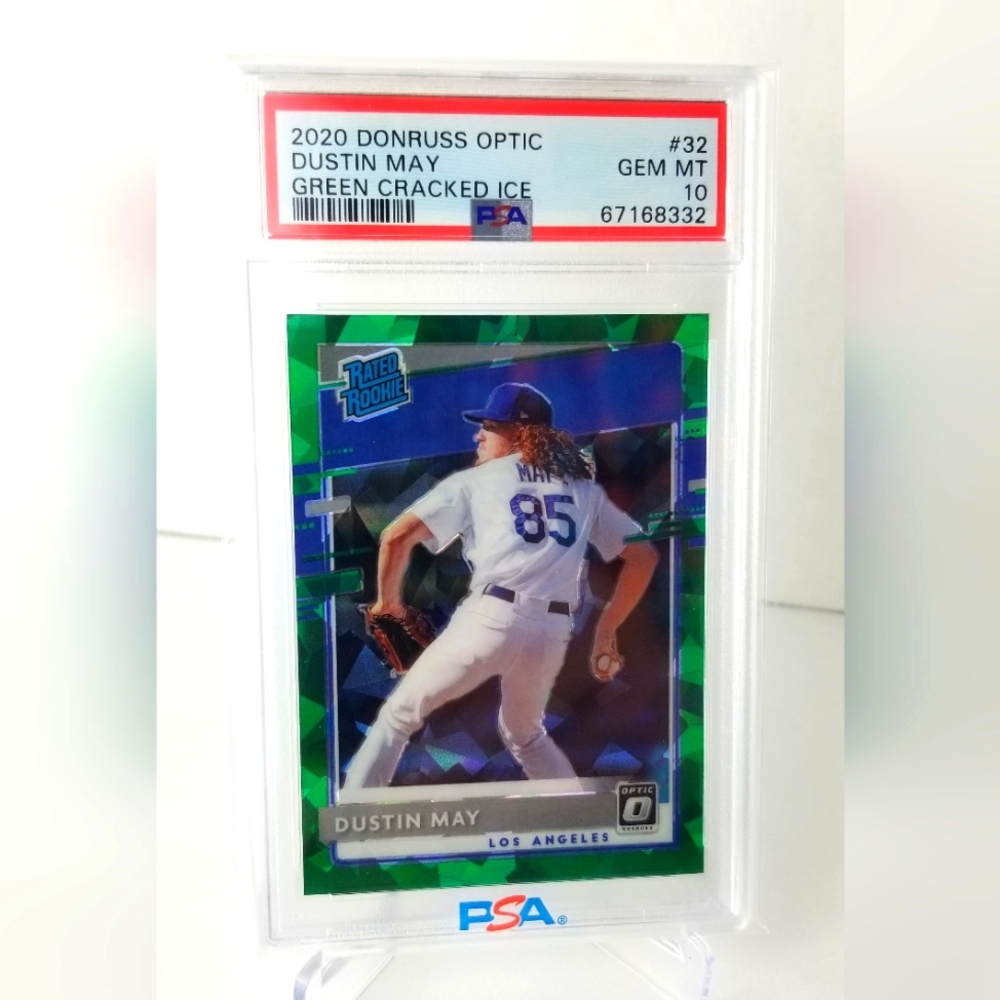 2020 Donruss Optic Dustin May RC #32 Green Cracked Ice 6/7 - PSA GEM MINT 10